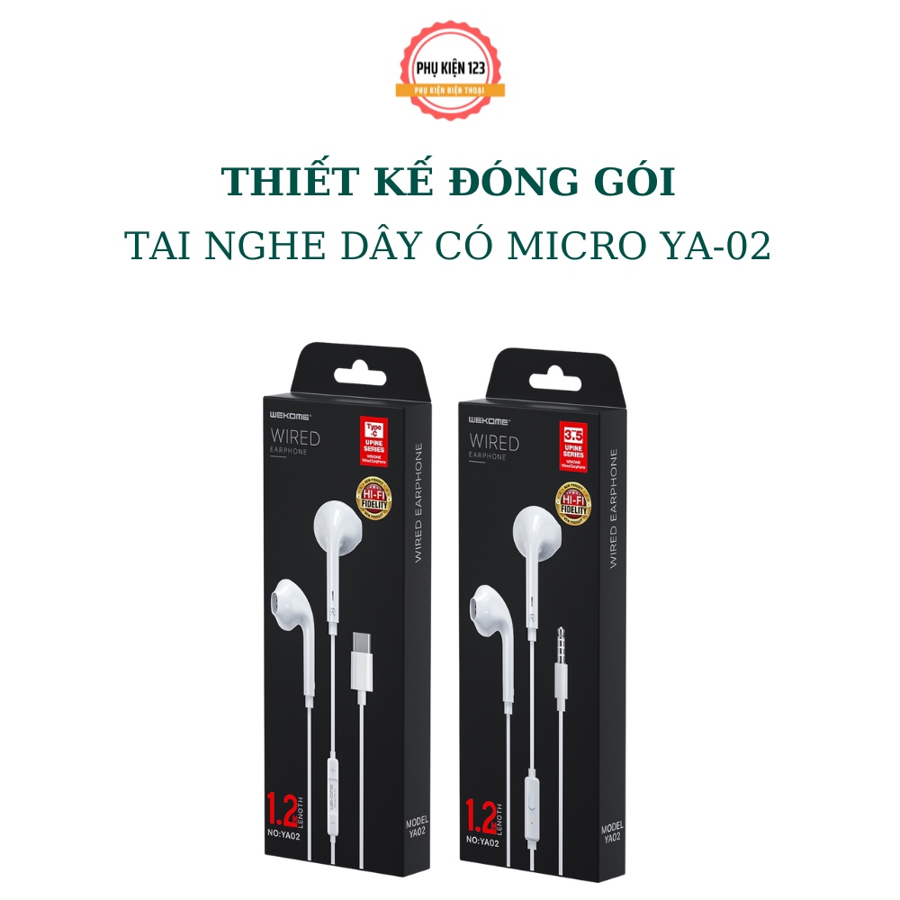 Tai nghe có dây Wekome YA-02 tích hợp đàm thoại, nghe nhạc, chơi game cho mọi thiết bị