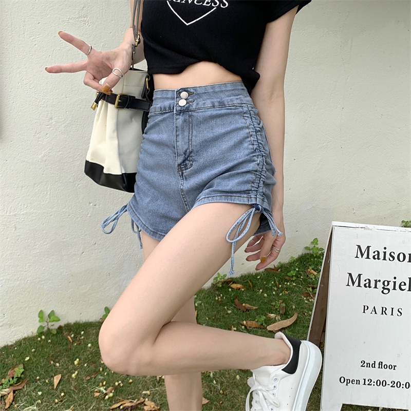Quần Short Denim Lưng Cao Kiểu Retro Thời Trang Hàn Quốc Cho Nữ