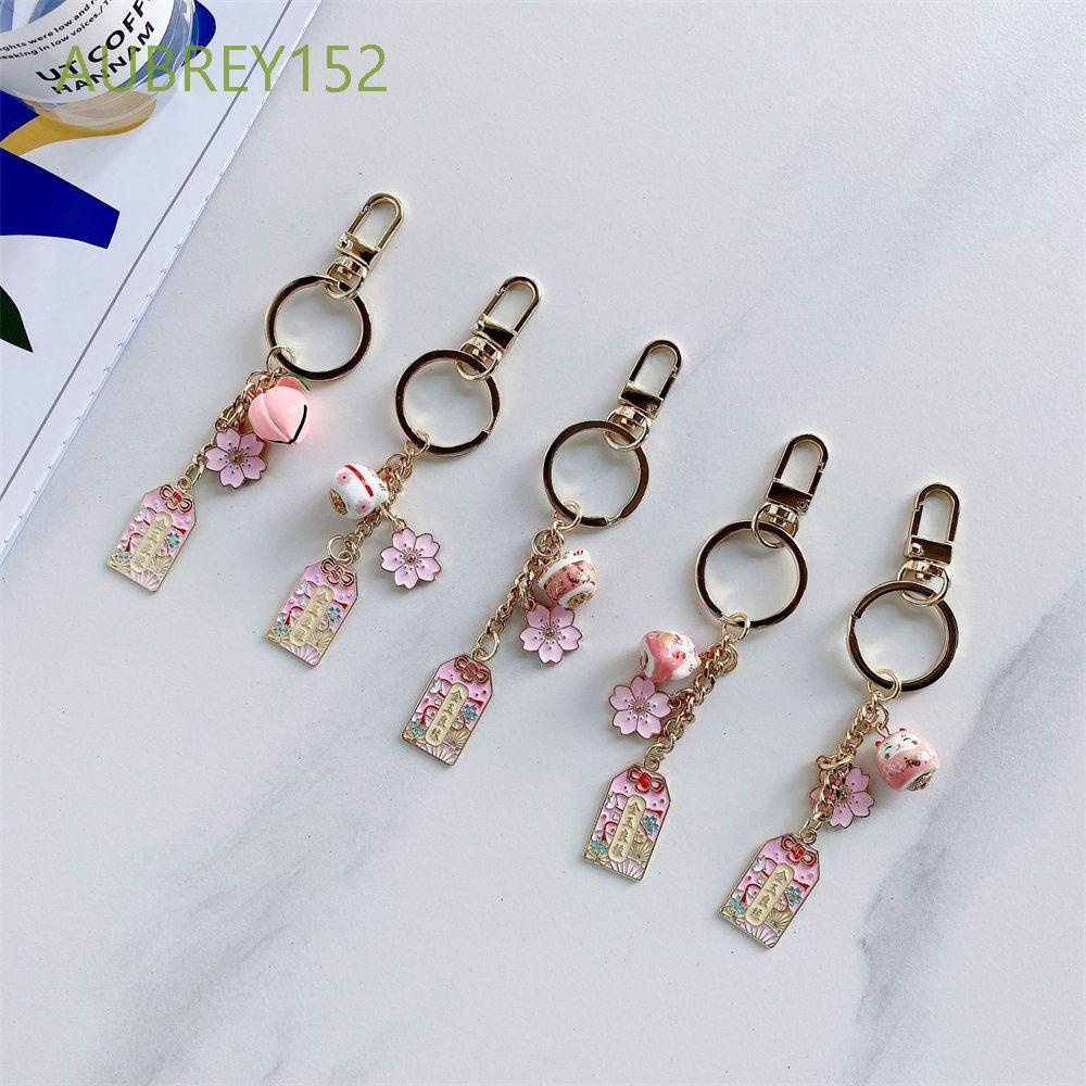 AUBREY152 Cartoon Sakura Amulet Keyring Jewelry Mobile Phone Strap Lucky Cat Keychain Birthday Gift Backpack Keyring Gifts Trinkets Keychain Pendant Maneki Neko Pendant Phone Charm