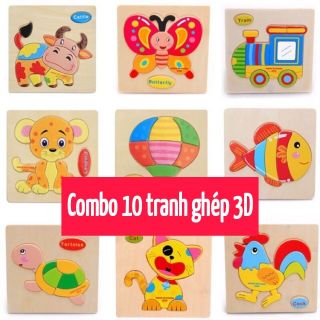 Đồ chơi xếp hình 💖FREESHIP💖 Giảm 20K Khi Nhập [DOCHOIGO20K] Bộ 10 tranh ghép 3D cho bé bằng gỗ