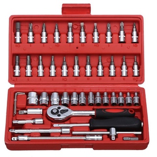 Ảnh thật bộ đồ nghề sửa chữa xe hơi xe máy 46 món - bộ dụng cụ tuýp khẩu đa năng 46 chi tiết mở ốc vít bulong tiện dụng
