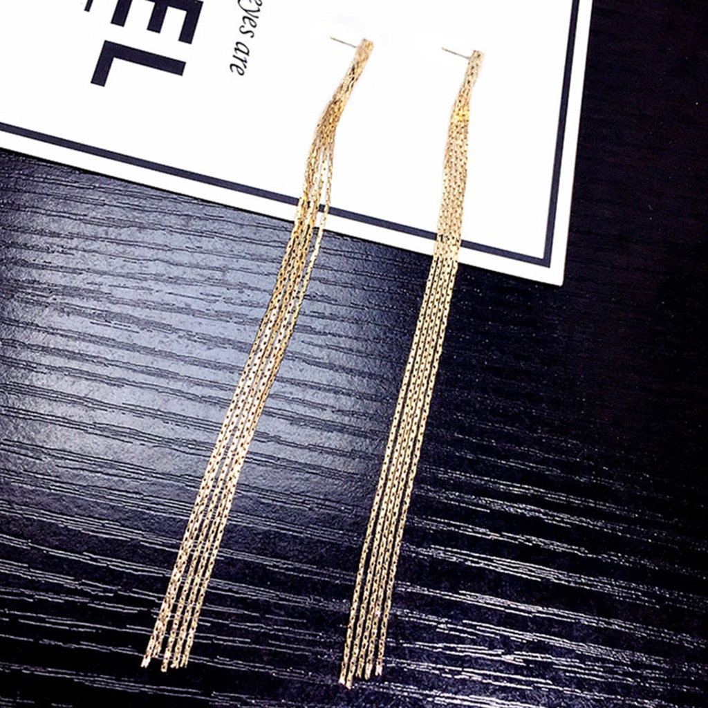 Đôi khuyên tai hợp kim kiểu tua dài đơn giản cá tính cho nữ
