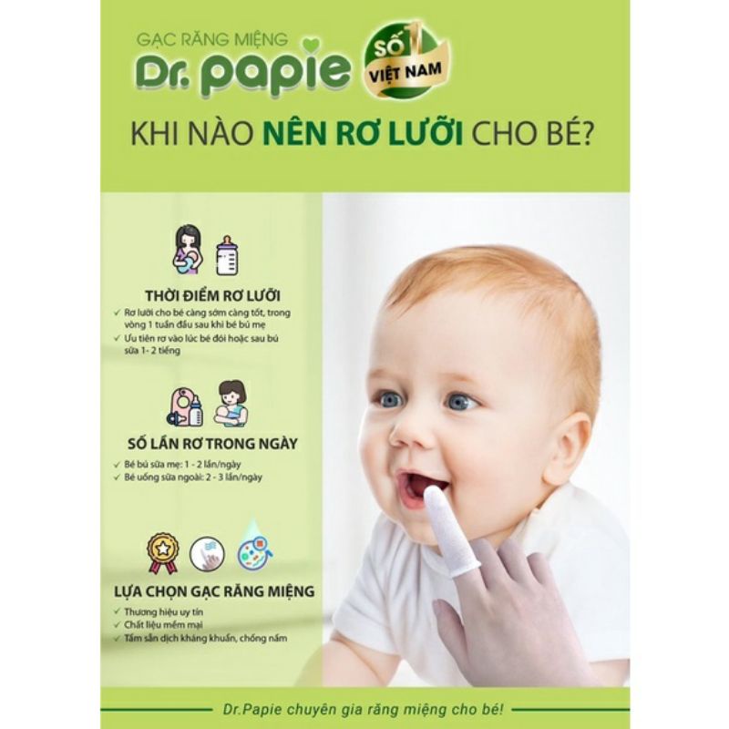 Gạc rơ lưỡi Dr.papie hộp 30 gói diệt khuẩn, chống tưa lưỡi hiệu quả cho bé sơ sinh