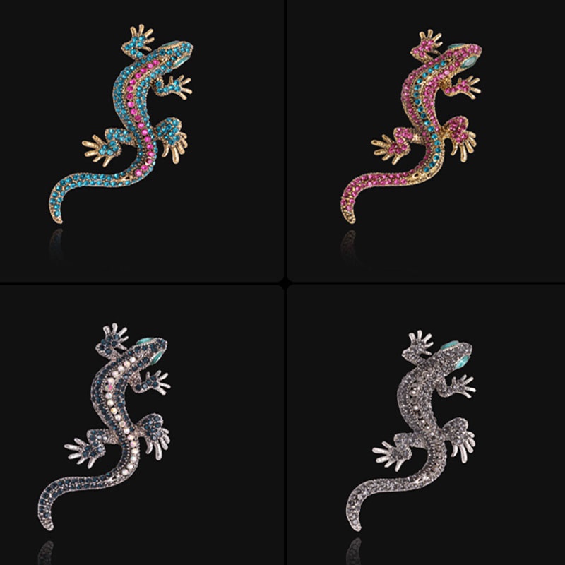 Ghim Cài Áo Hình Thằn Lằn Đính Đá Phong Cách Vintage