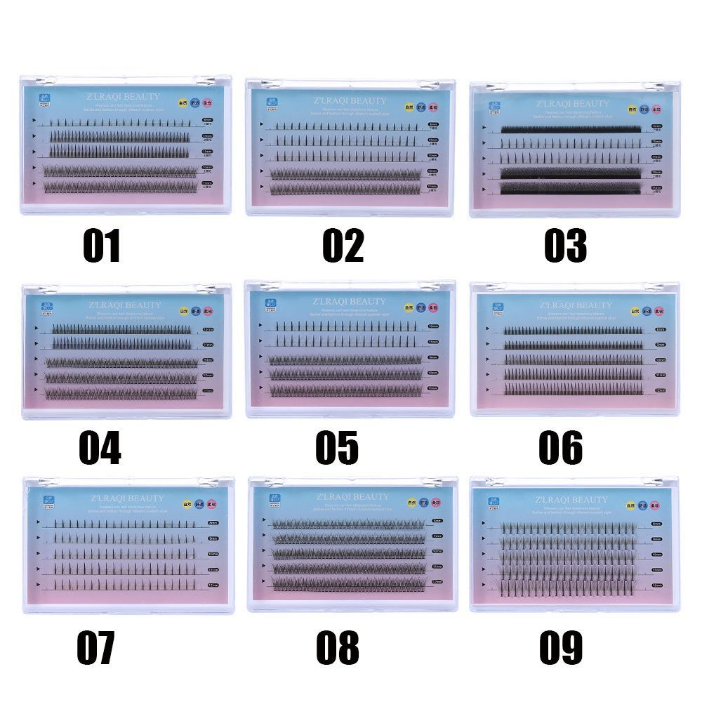 [Hàng mới về] Hộp 5 hàng những sợi lông mi giả hình quạt chữ A cong mức C được làm sẵn giúp ghép mi dài và rậm