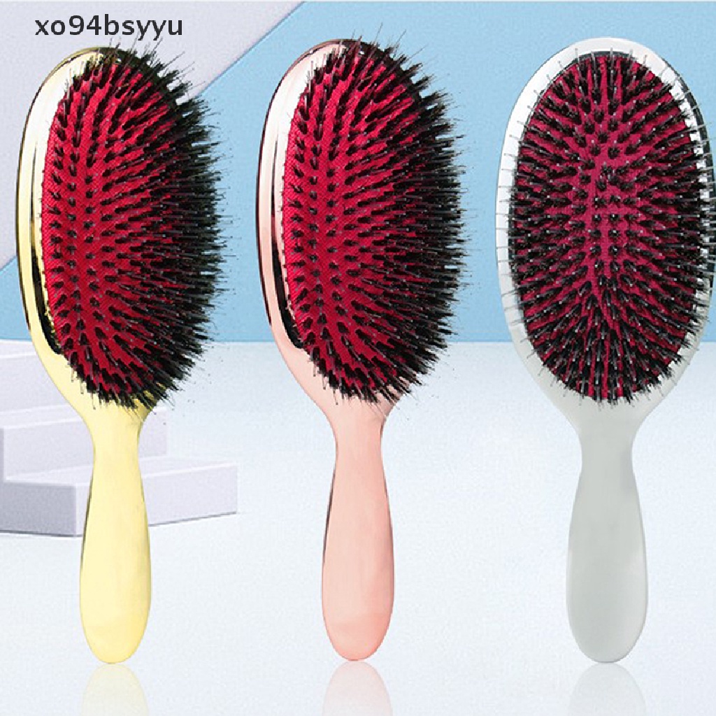 [Hàng mới về] Lược chải tóc hình oval màu vàng và bạc sang trọng chống tĩnh điện có thể mát xa