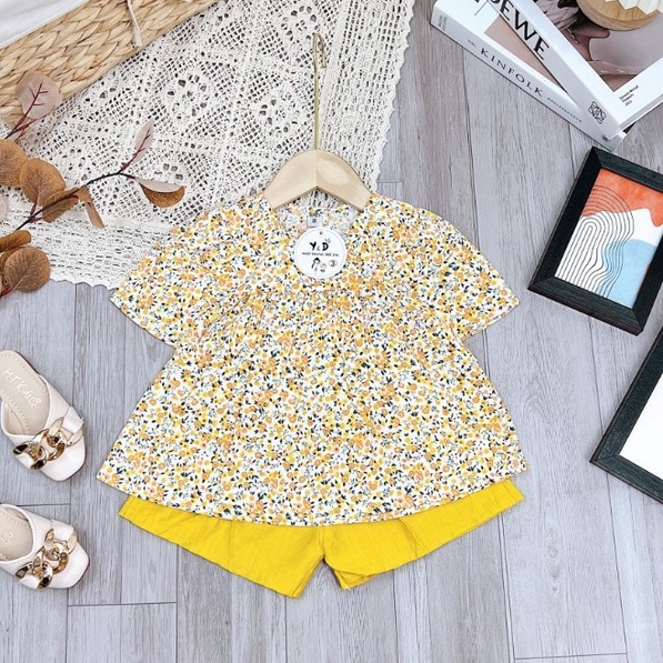 Bộ Quần Áo Hoa Nhí Cho Bé Gái Chất Liệu Vải Thô Cao Cấp