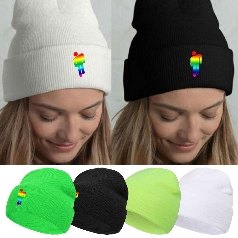 💍MELODG💍 Billie Eilish Warm Winter Cap Solid Color for Women and Men Unisex Beanie Hat Embroidery Bonnet Hip-hop Casual Cuffed Beanies