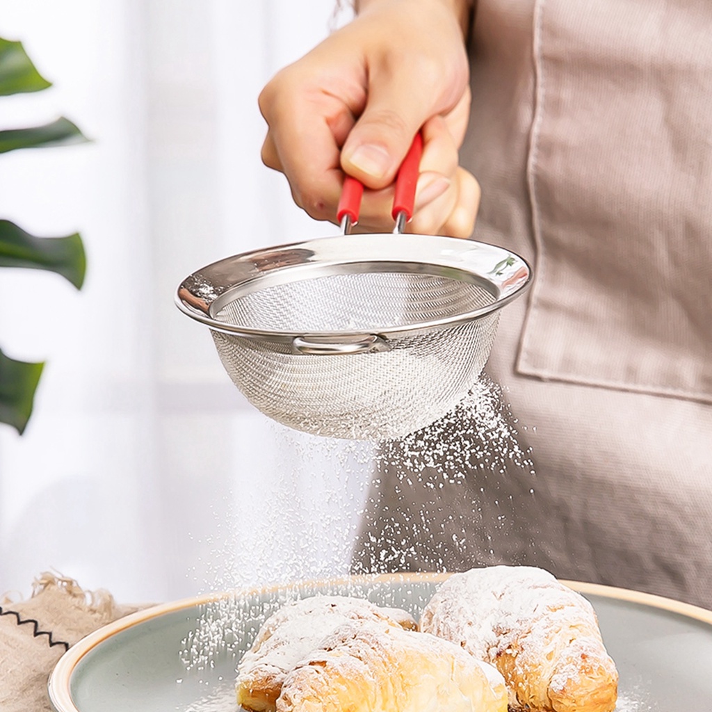 Rây Lọc Bột Cacao Hai Lớp Bằng Thép Không Gỉ Với Tay Cầm Silicone
