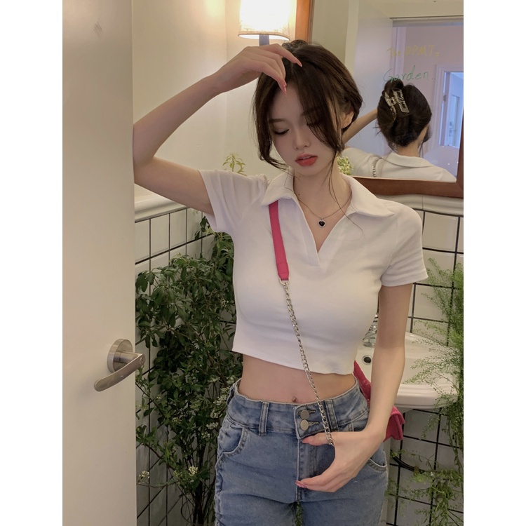 Áo croptop polo nữ có cổ Yinxx chất cotton co giãn kiểu dáng ôm body ATP03 | BigBuy360 - bigbuy360.vn