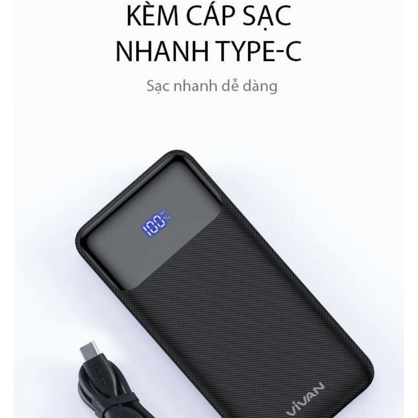 Pin Sạc Dự Phòng Sạc Nhanh PD/QC 3.0 Chính Hãng 10000mAh  VIVAN VPB-X10 20W - 2Output Type C &amp; USB BenZ Store