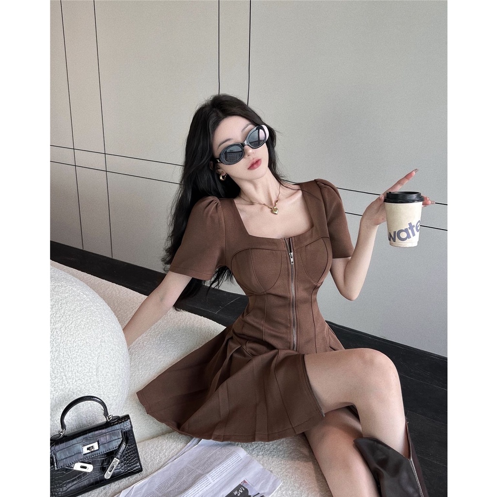 Đầm Tay Ngắn Cổ Vuông Thiết Kế Mới Thời Trang Mùa Hè Theo Phong Cách Pháp Cho Nữ