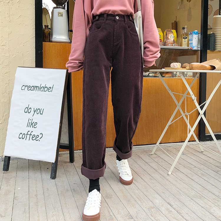 Quần Nhung Dài Lưng Cao Ống Suông Xinh Xắn Đơn Giản 31812