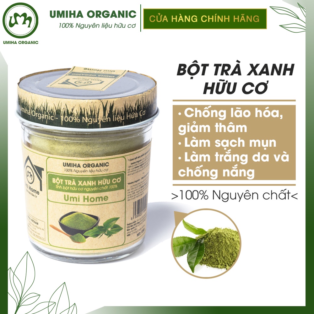 Bột Trà Xanh đắp mặt hữu cơ UMIHOME 40G nguyên chất, làm trắng da, ngừa mụn và thâm hiệu quả, chống lão hóa