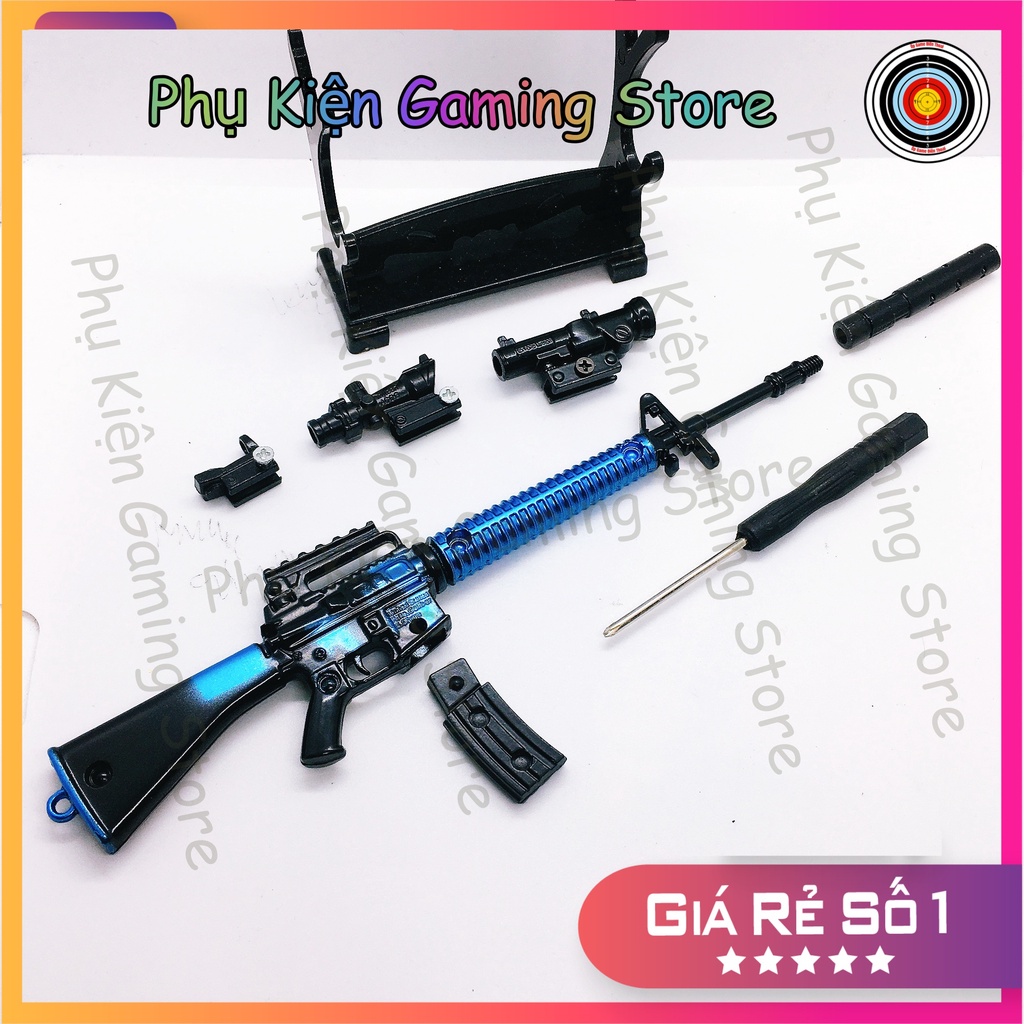 Mô hình súng pubg M16A4 skin Dark Bue hầm hố 20cm CÓ THỂ THÁO RỜI moc khoa pubg hợp kim cao cấp