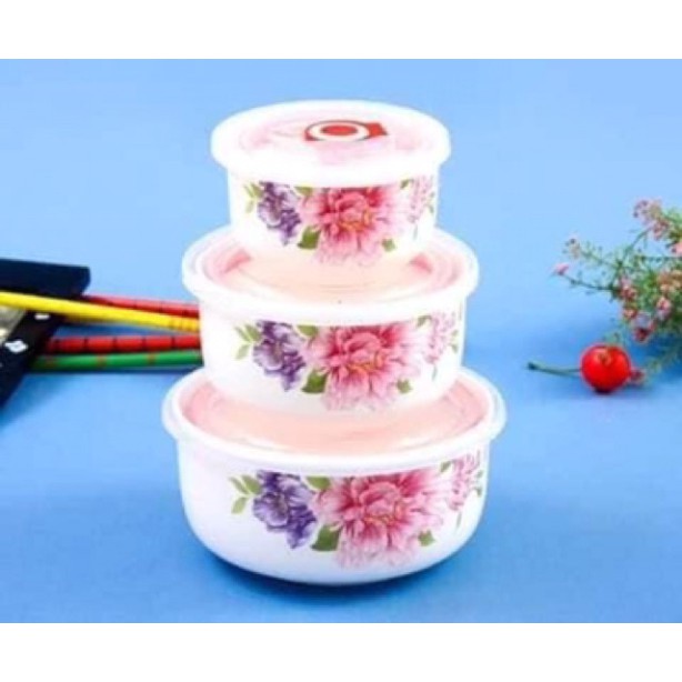 Bộ 3 bát sứ có nắp hút chân không( loại không tai)