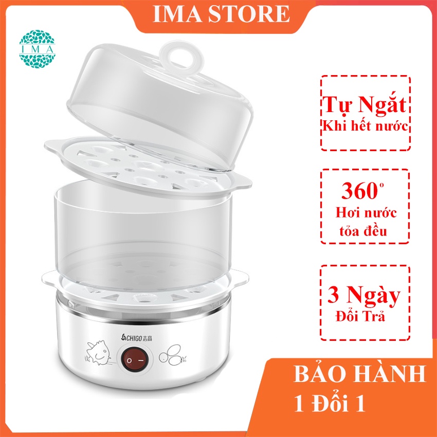 Nồi Hấp Mini 2 Ngăn ChiGo ZDQ210, Nồi Hấp Thức Ăn Điện Đa Chức Năng 2 Lớp Chống Cháy Khi Hết Nước Làm Nóng Đều 360 Độ