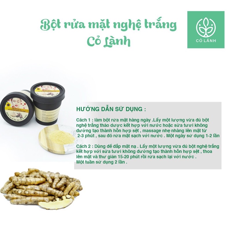 Bột rửa mặt thảo dược nghệ trắng Cỏ Lành 100G - Thay thế sữa rửa mặt cho mẹ bầu và sau sinh