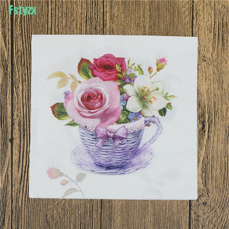 fstyzx 20pcs flower paper napkins food festive party tissue napkins decoupage decor