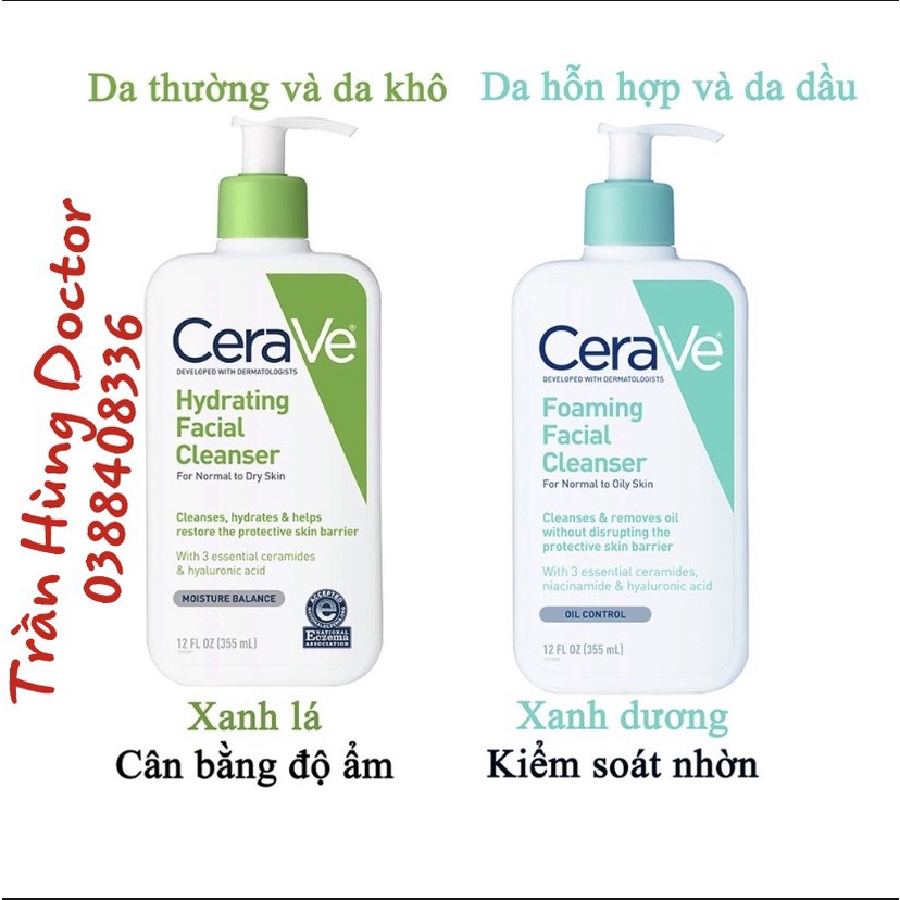 Sữa Rửa Mặt Dịu Nhẹ CERAVE Da Dầu,Da Khô Foaming Facial Cleanser Làm Sạch Sâu Bản Pháp Nội Địa 236-473 ml