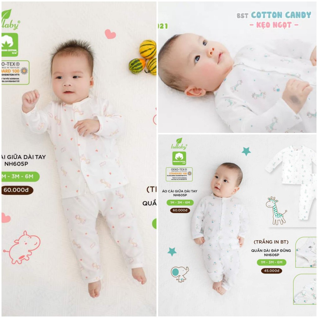 Bộ cài giữa dài tay 100% cotton mềm min Lullaby