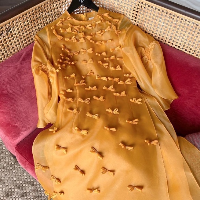 Áo Cách Tân Voan Hoa 4 Tà Đính Nơ Cổ Tròn Cho Các Nàng Siêu Xinh, A19