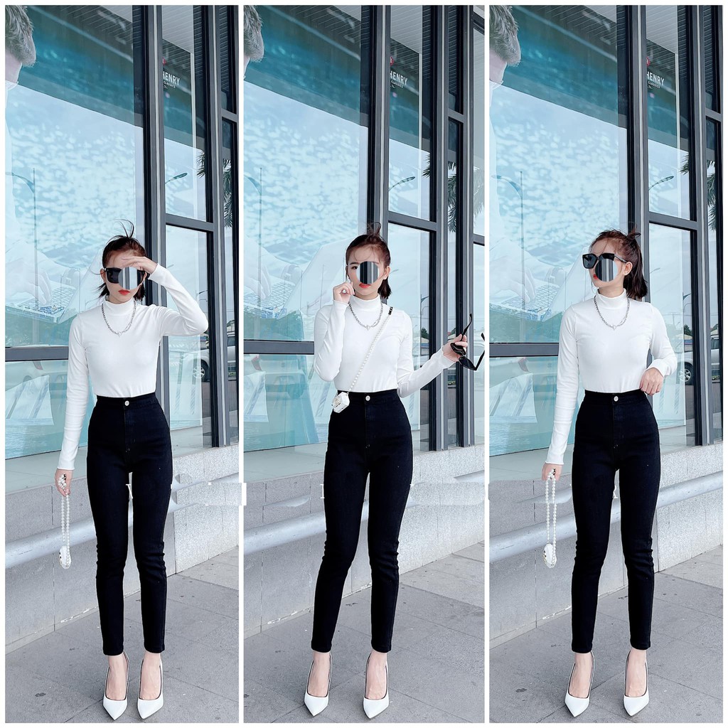[ VEN ĐÔ ] QUẦN SKINNY JEANS GIÃN DÀI NỮ LƯNG CAO LAI CUỐN MÀU ĐEN CAO CẤP UTI SIÊU THỜI THƯỢNG CHẤT BÒ CO GIÃN