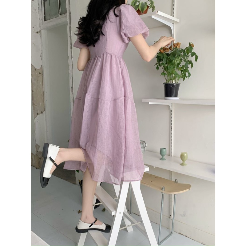 Đầm Ngắn Dáng Chữ A Màu Tím Phong Cách Thời Trang Hàn Quốc Dành Cho Nữ