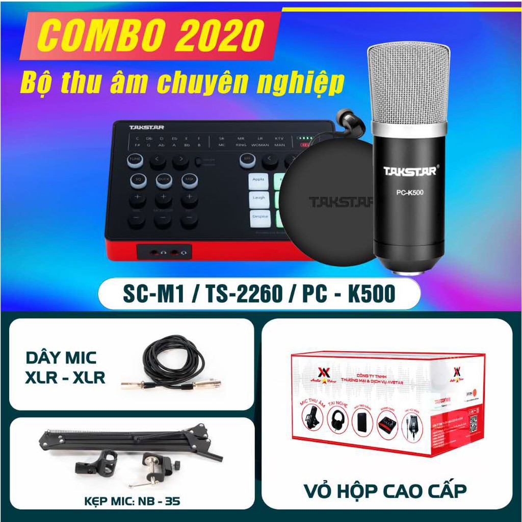 Combo mic thu âm TAKSTAR, Sourd card SC M1, micro PC K500, BẢO HÀNH 12 THÁNG