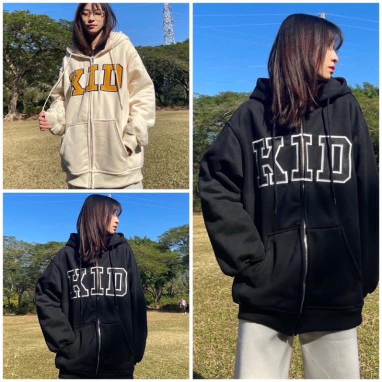 Áo Hoodie Zip Kéo Khoá Chữ KID Cao Cấp Chất Nỉ Ngoại Dày Dặn Form Rộng Tay Phồng-Unisex Nam Nữ( Hàng Sẵn)
