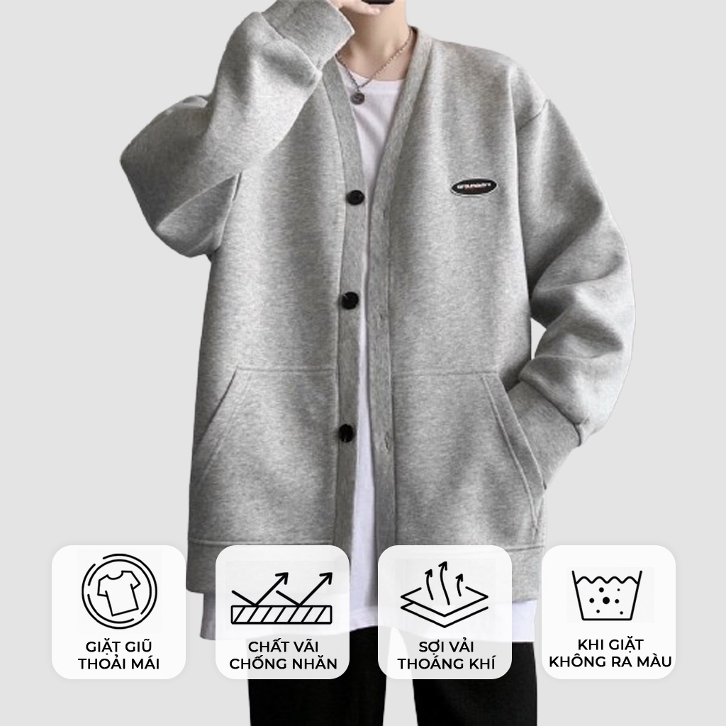 Áo Khoác Nỉ Bông Hàn Quốc Unisex Form Rộng Màu Xám CADI 798