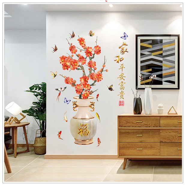 Decal dán tường Bình hoa đào AmyShop DH098 ( 162 x 92 cm )