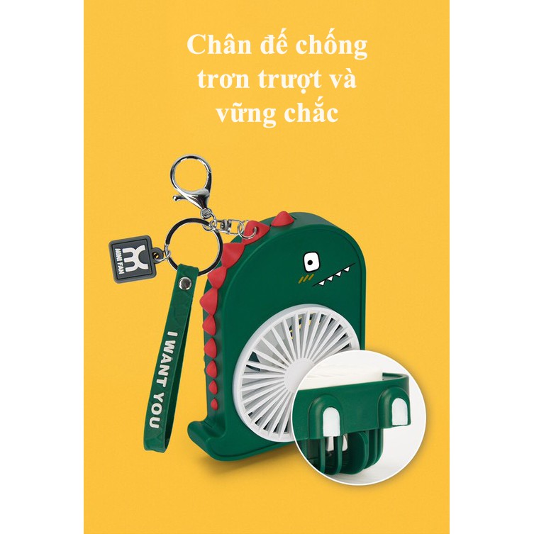 Quạt mini cầm tay tích điện lâu khủng long, quạt mini để bàn hình cute dễ thương COLLEN | BigBuy360 - bigbuy360.vn
