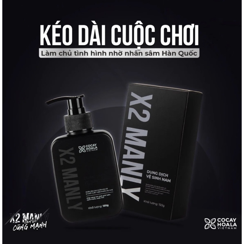 Gel Vệ Sinh Nam Giới X2 Manly Cocayhoala - Dung dịch vệ sinh làm sạch sâu, Giúp trẻ hóa cậu nhỏ với dung tích 150ml
