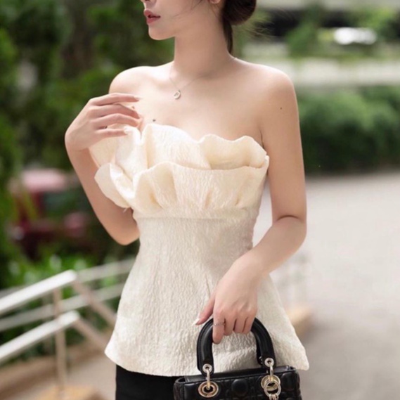 [Ảnh thật] Áo peplum cúp ngực gấm tapta sang chảnh