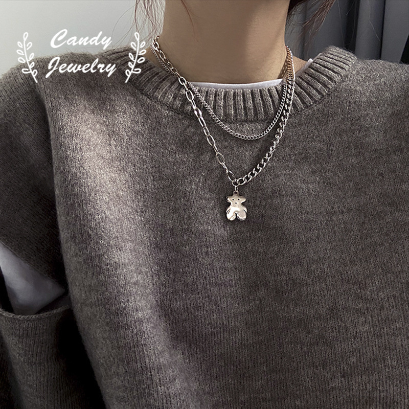 Vòng cổ thời trang mặt hình gấu phong cách hip hop cá tính năng động dành cho nữ