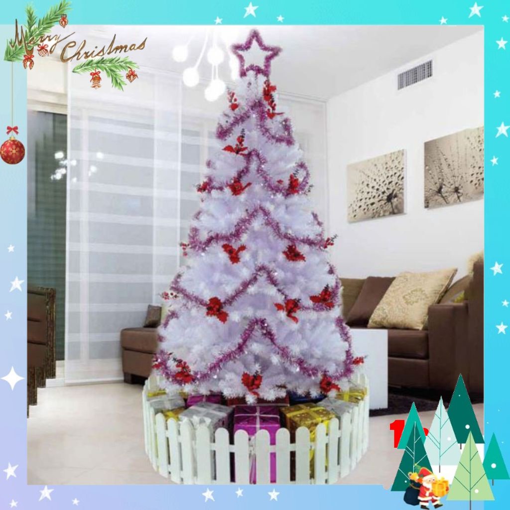 Cây thông noel 1m2 màu trắng gắn trái đỏ 2 in - cây thông noel đầu tròn đẹp trang trí giáng sinh trong nhà ngoài trời