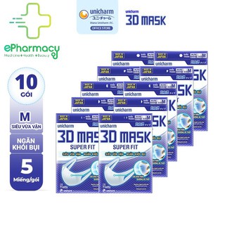 Combo 10 Gói Khẩu Trang 3D mask ngăn khói bụi Unicharm 3D Mask Super Fit size M