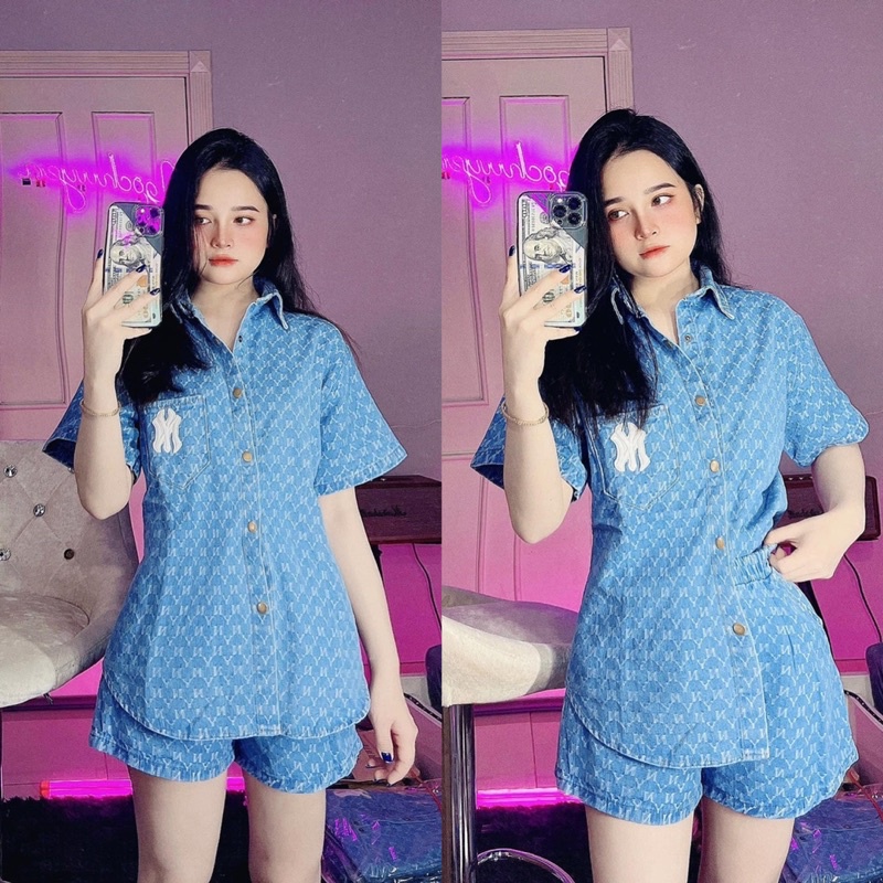 Bộ jeans bò thêu nổi chữ N.Y- bộ jeans cao cấp dày dặn