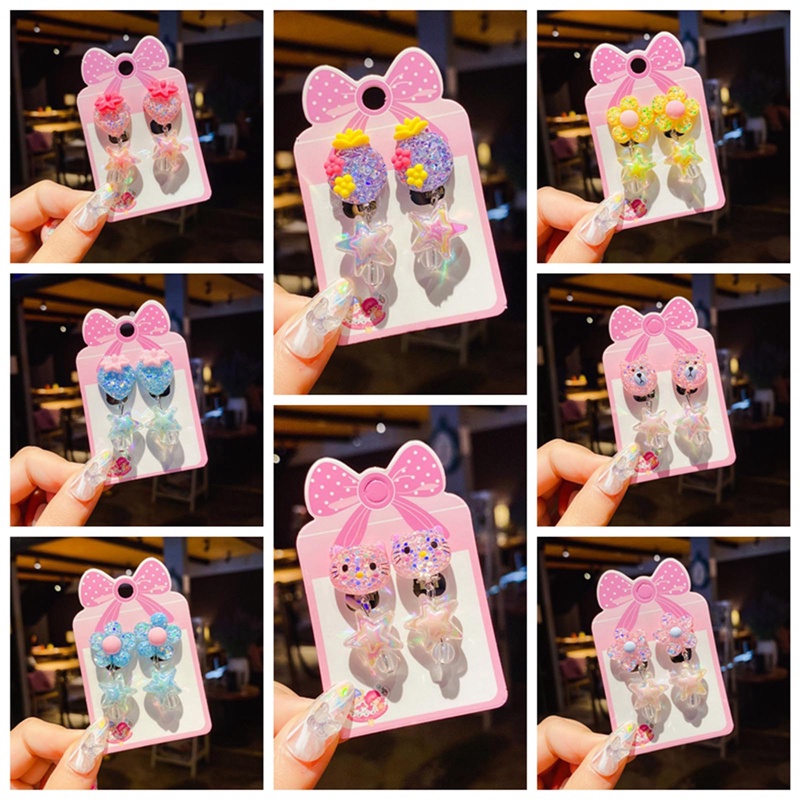 Khuyên Kẹp Vành Tai Không Lỗ Bằng Nhựa Resin Họa Tiết Hoạt Hình Dễ Thương Cho Bé Gái