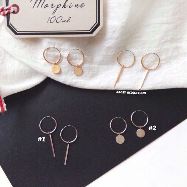 ROSY - KHUYÊN TAI HOOP MINI PHỐI MẶT HÌNH HỌC (ẢNH THẬT Ở CUỐI!!!!)