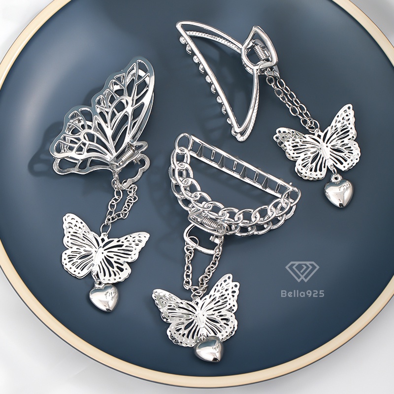 Kẹp càng cua Bella 925 cạp tóc kim loại tua rua hình bướm