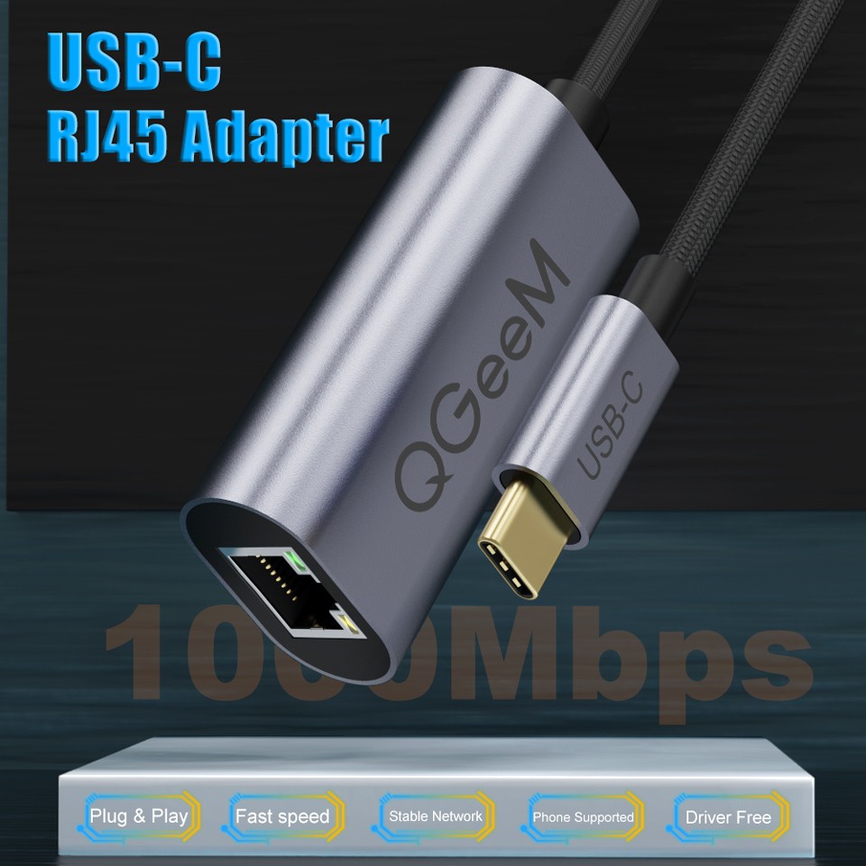 Bộ chuyển đổi QGeeM USB C sang Ethernet, cáp chuyển đổi Type C sang Gigabit Ethernet, Thunderbolt 3 sang RJ45 cho MacBoo | WebRaoVat - webraovat.net.vn