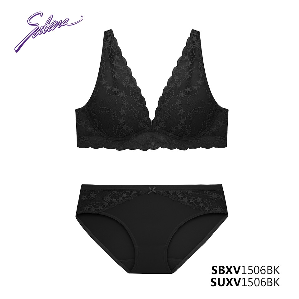 Combo Áo Lót Ren Quyến Rũ Độc Đáo Và Quần Đồng Bộ Màu Đen Mad Moiselle By Sabina SBXV1506BK+SUXV1506BK