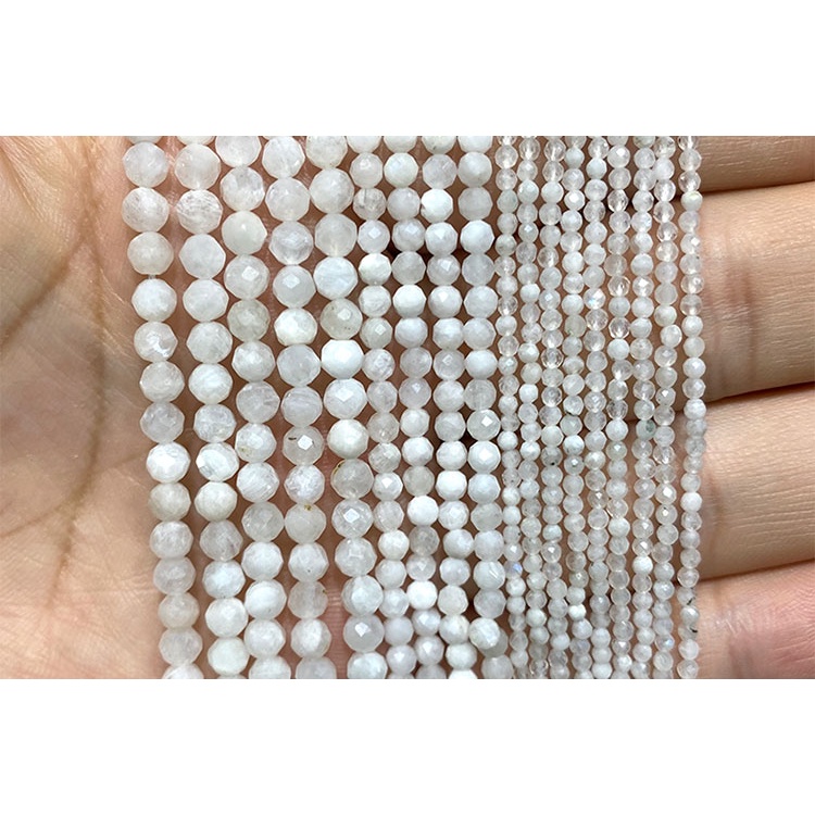 Mỹ 100% Đá Tự Nhiên Đá Mặt Trăng Đá Quý Tròn Miếng Đệm Hạt Trang Sức Làm Vòng Tay DIY Vòng Cổ 2 / 3 / 4MM