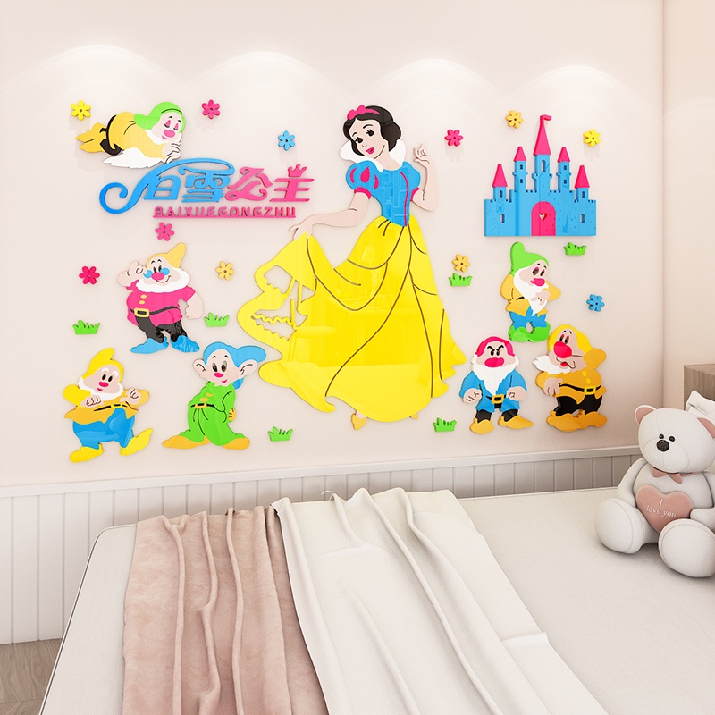 Tranh mica dán tường Nàng Bạch Tuyết và 7 chú lùn trang trí phòng cho bé, mầm non, mẫu giáo