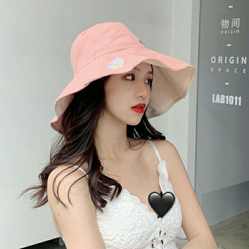 Mũ bucket nữ đẹp vành rộng thêu hoa cúc sử dụng hai 2 mặt thời trang trẻ trung, chống nắng,free size
