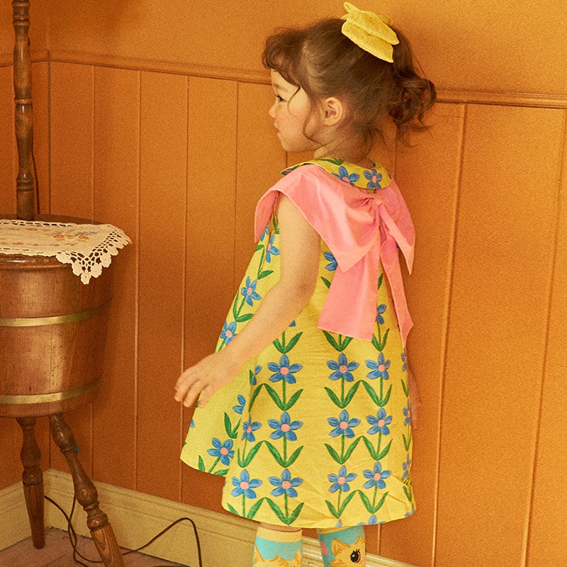 Đầm Công Chúa Mùa Hè Tay Cộc Cổ Búp Bê In Họa Tiết Hoa Có Nơ Kiểu Hàn Quốc Cho Bé Gái Se7en