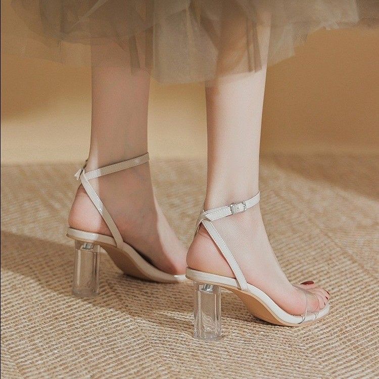 Giày Sandal Gót Dày Quai Trong Suốt Thời Trang Mùa Hè Sành Điệu