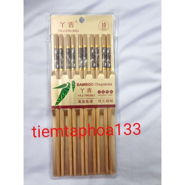 Combo 10 đôi đũa tre cao cấp dài 24cm Bamboo gắp đồ ăn thực phẩm